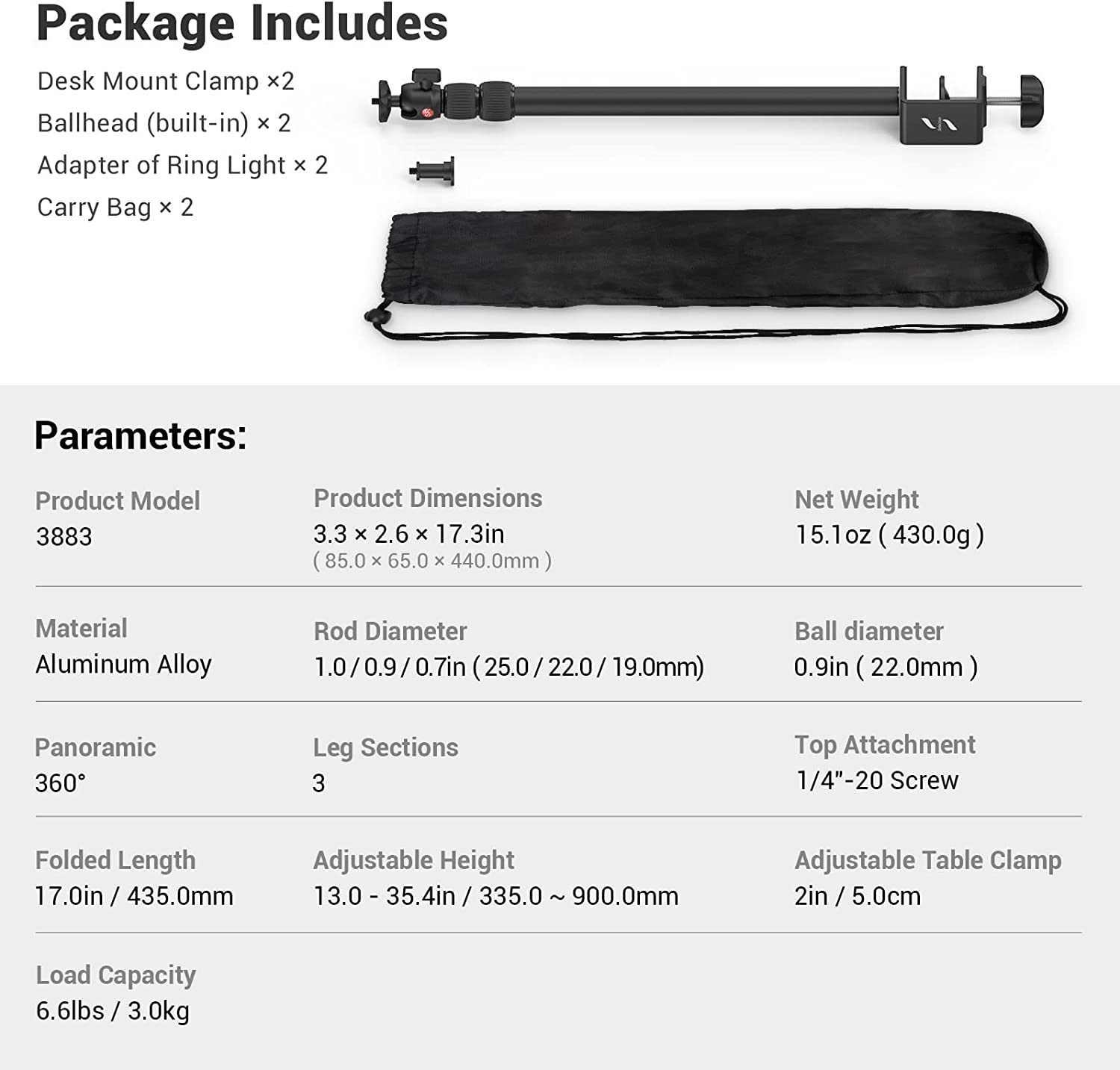 SMALLRIG SELECTION 19"-39" PARA MESA 3883