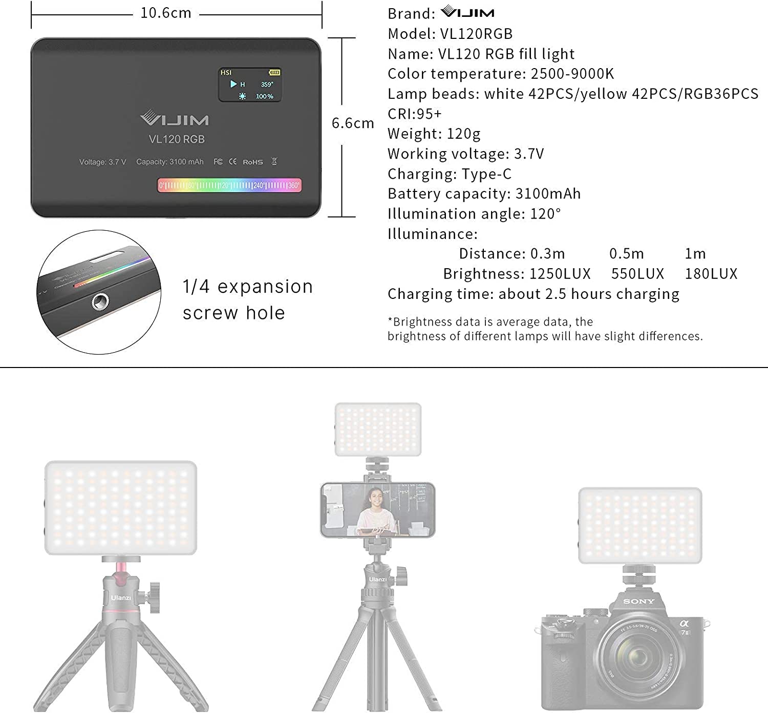 LUZ LED VIDEO VL120 RGB