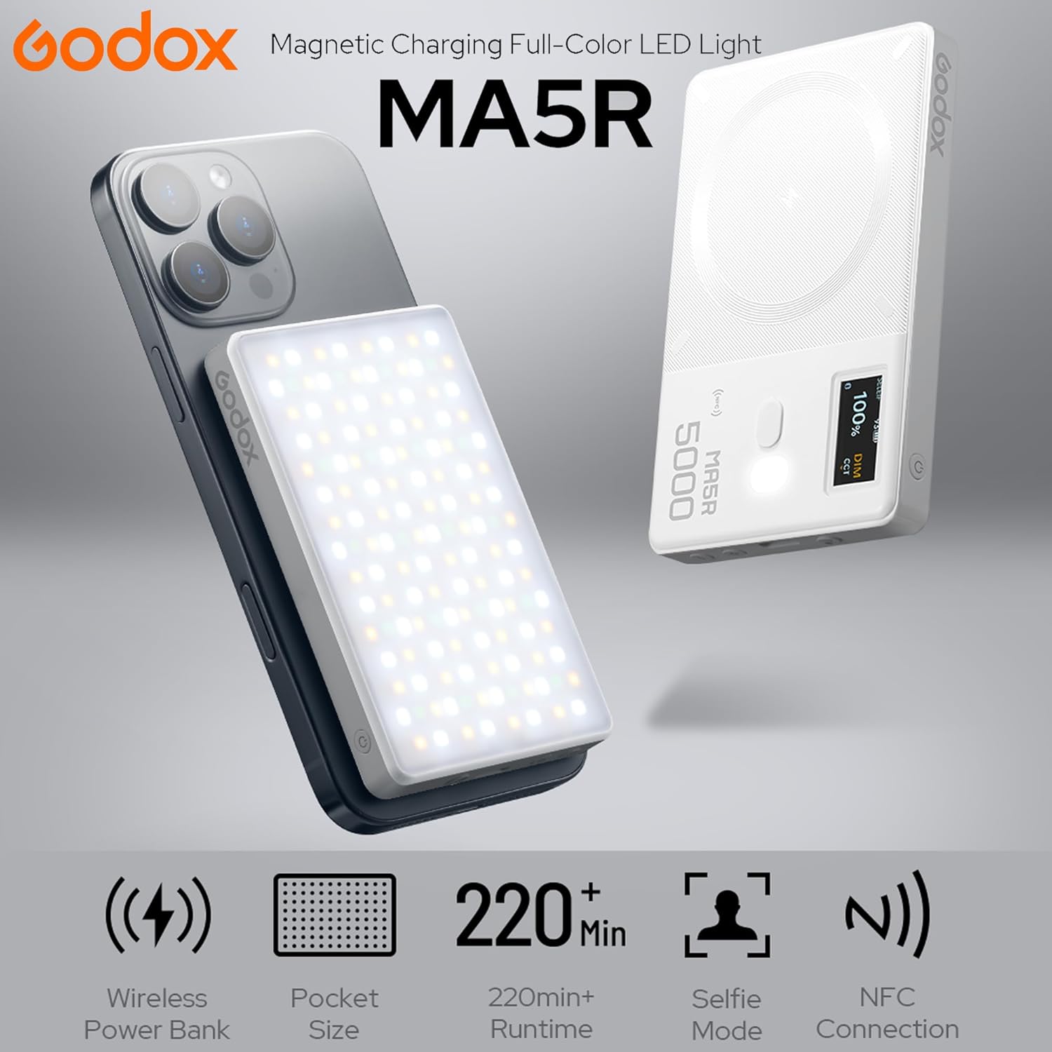 LUZ LED GODOX MAGNETIC CHARGING FULL COLOR MA5R