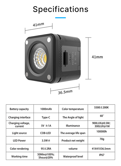 LUZ LED ULANZI MINI CUBO IMPERMEABLE 2172